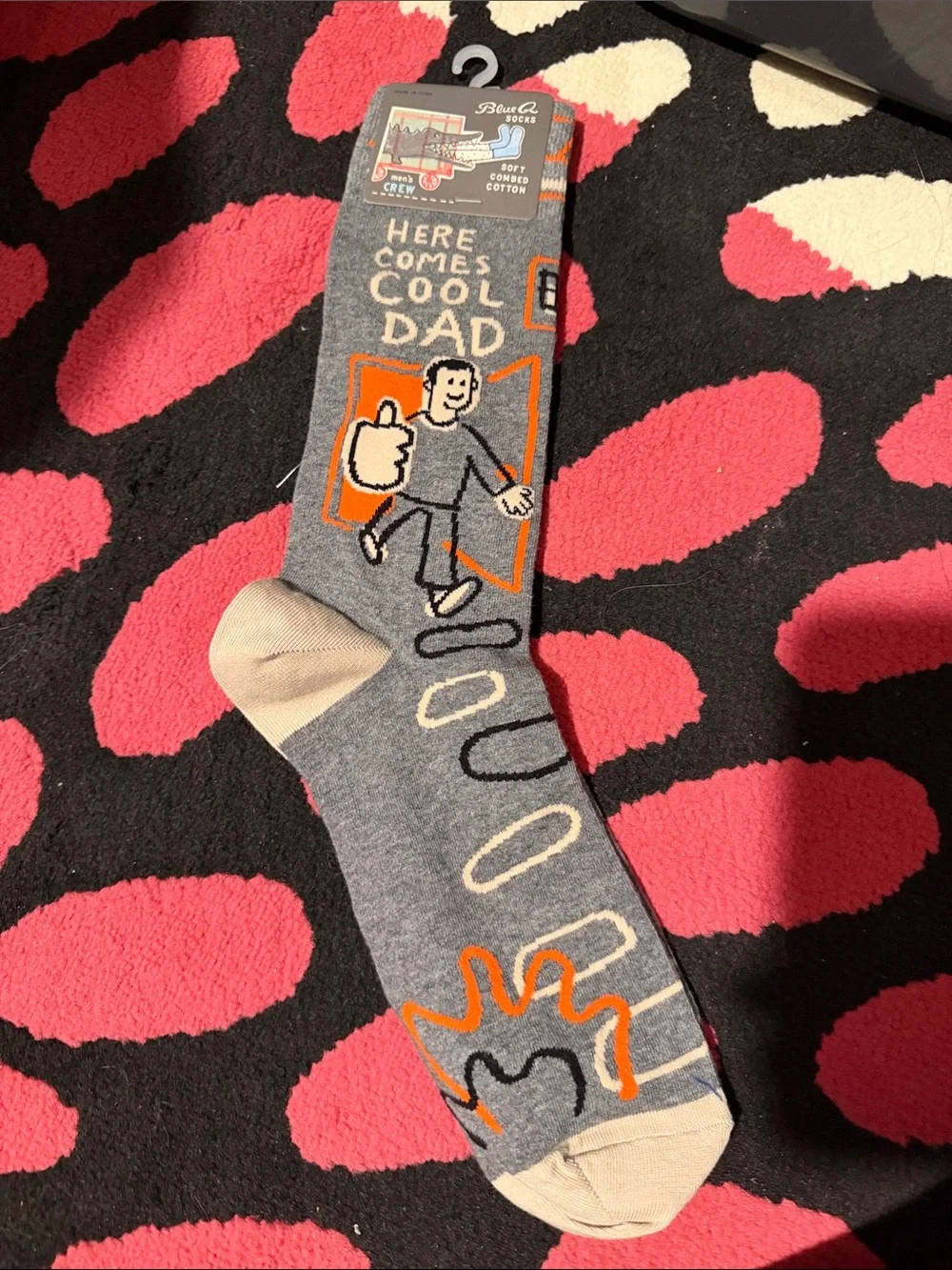 Blue Q 'Here Comes Cool Dad' Gray Socks with Orange Accents